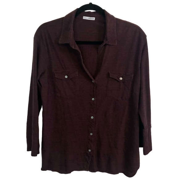 James Perse Tops - James Perse Size XL Maroon/Black Space Dye Button Down Shirt Perse Size 4 (XL)